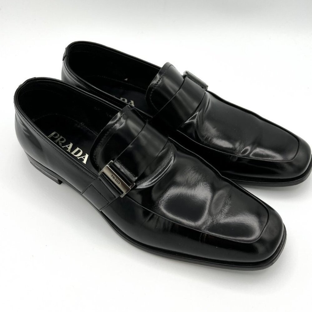 Prada black brushed leather dress loafers